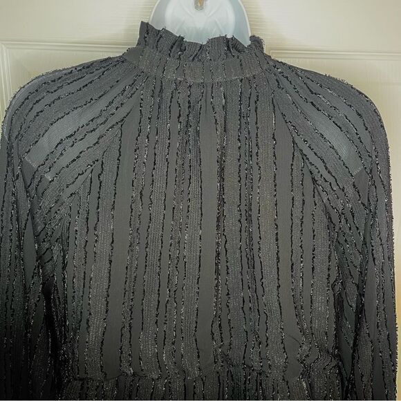 Ellison Black Textured Stripe Tiered Mini Dress Long Sleeves L - Picture 8 of 10